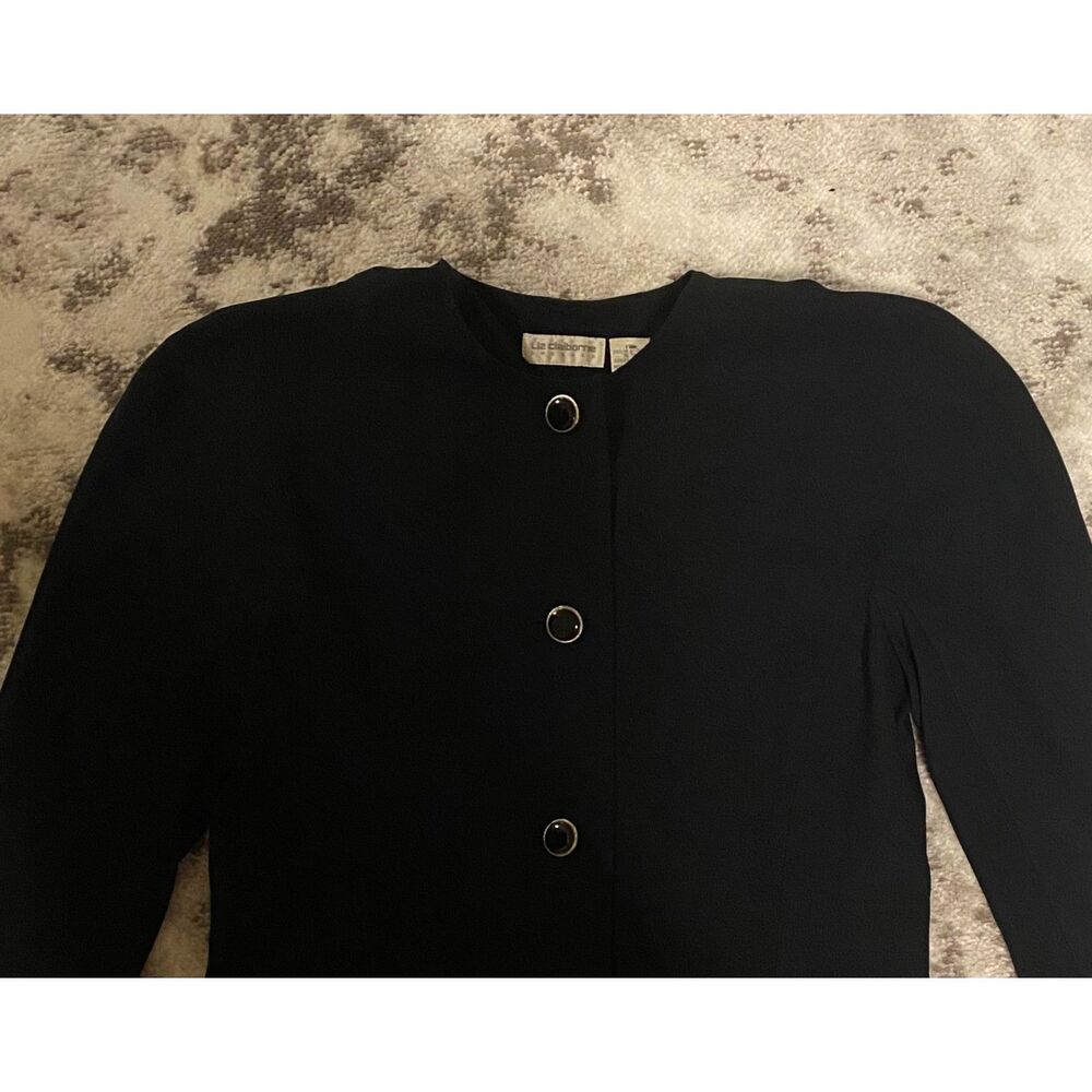 LIZ CLAIBORNE Vintage 1980's Secretary Midi Dress BLACK Knee Length Sz 12 - Picture 2 of 4
